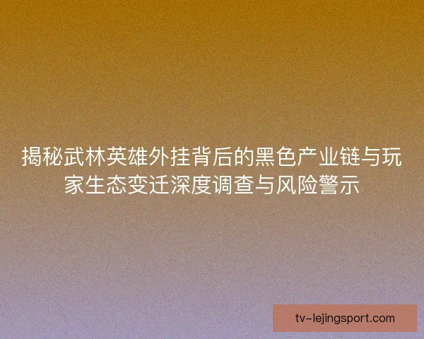 揭秘武林英雄外挂背后的黑色产业链与玩家生态变迁深度调查与风险警示